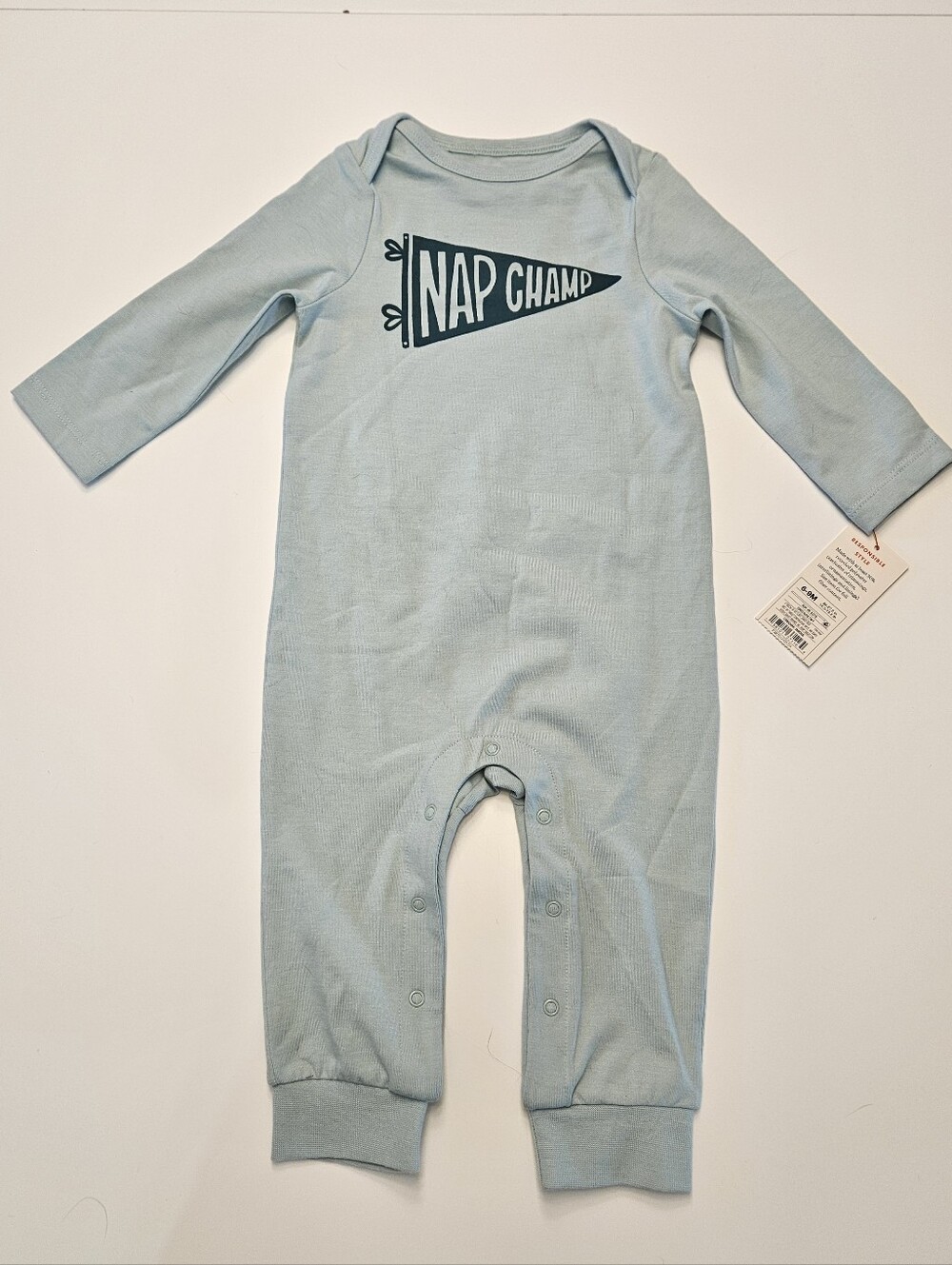 Cat & Jack Nap Champ Light Green Long-Sleeve Baby One-Piece